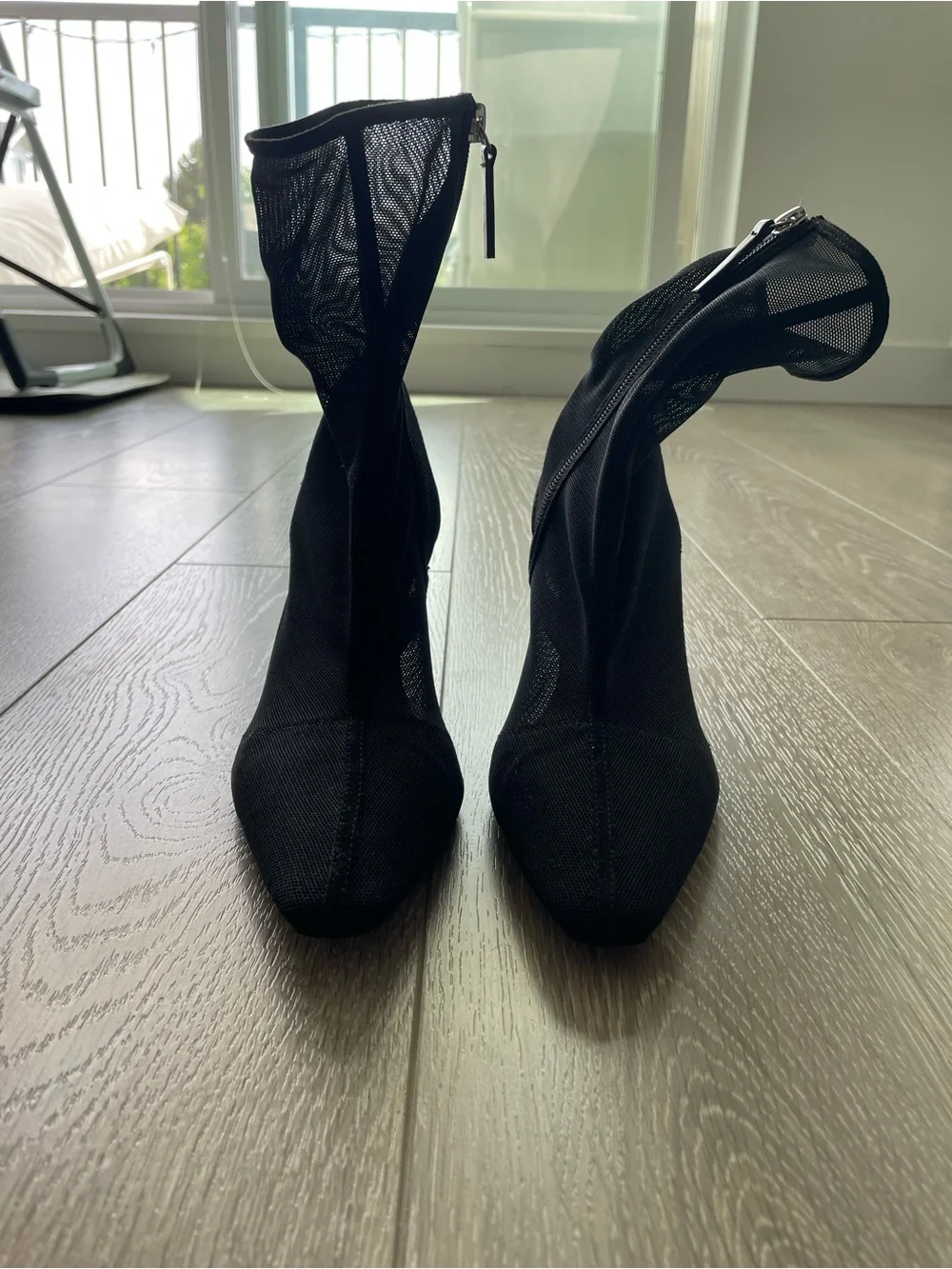 Black Mesh Pointed-Toe Sock Boot - Women - Picture 5 of 7